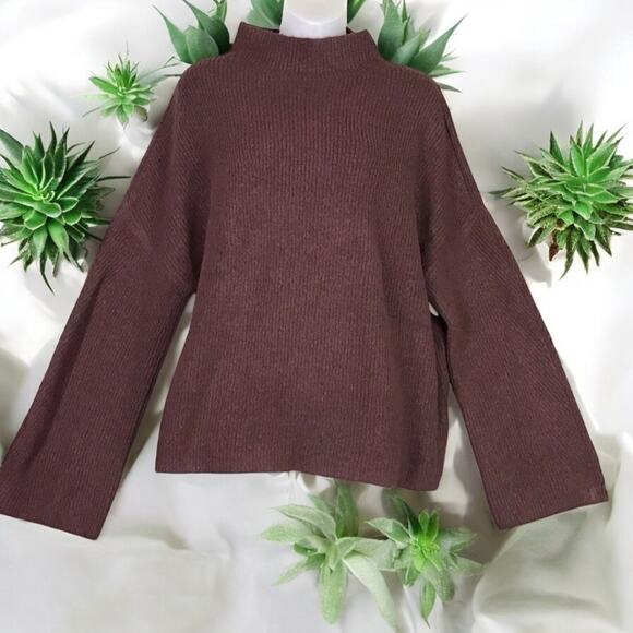 Chelsea28 Maroon Sweater Knit Long Sleeve Warm Mock Neck - Picture 1 of 14